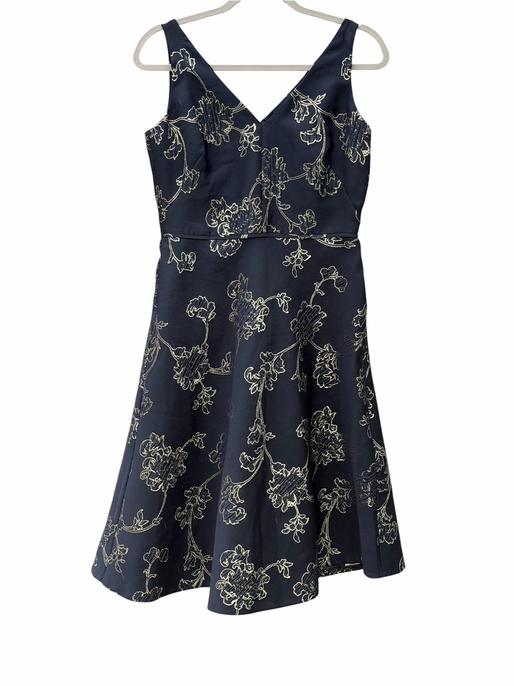 Ralph Lauren Navy Dress w/Gold Floral Appliqué- Unique- Wedding / Event- Guest